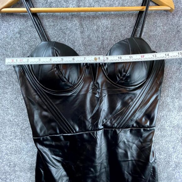 Rose Velvet Corset Dress Medium Black Pleather Goth Witchy BDSM PU Vegan Leather - Picture 5 of 7